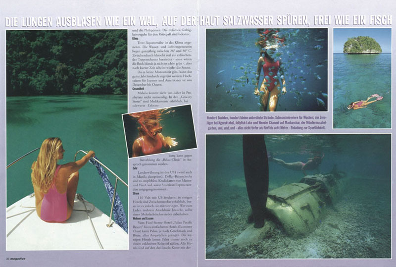 MEGADIVE - MAGAZINE TEARSHEET -  Rock Islands -  Palau, Micronesia, Pacific Ocean ~ id# aquawoman GB014